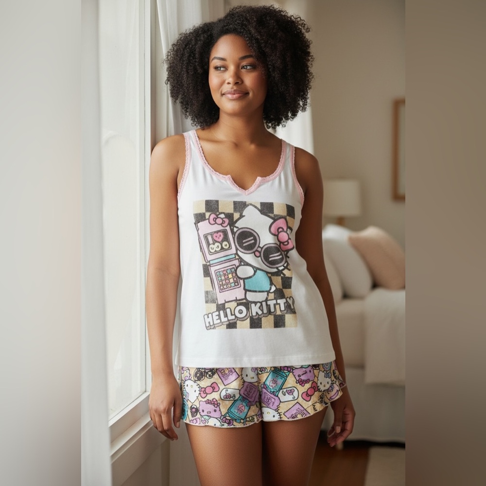 Hello Kitty HOST PICK 🎉🎉🎉Women's Pajama Set - White and Multicolor I ❤️ 90’s